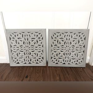 Two gray wooden detailed wall decor!